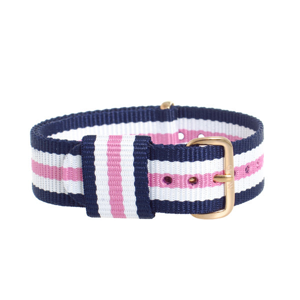 Southampton Watch Strap (Navy Blue/White/Pink/Rose-Gold) | Daniel Wellington | Luby 