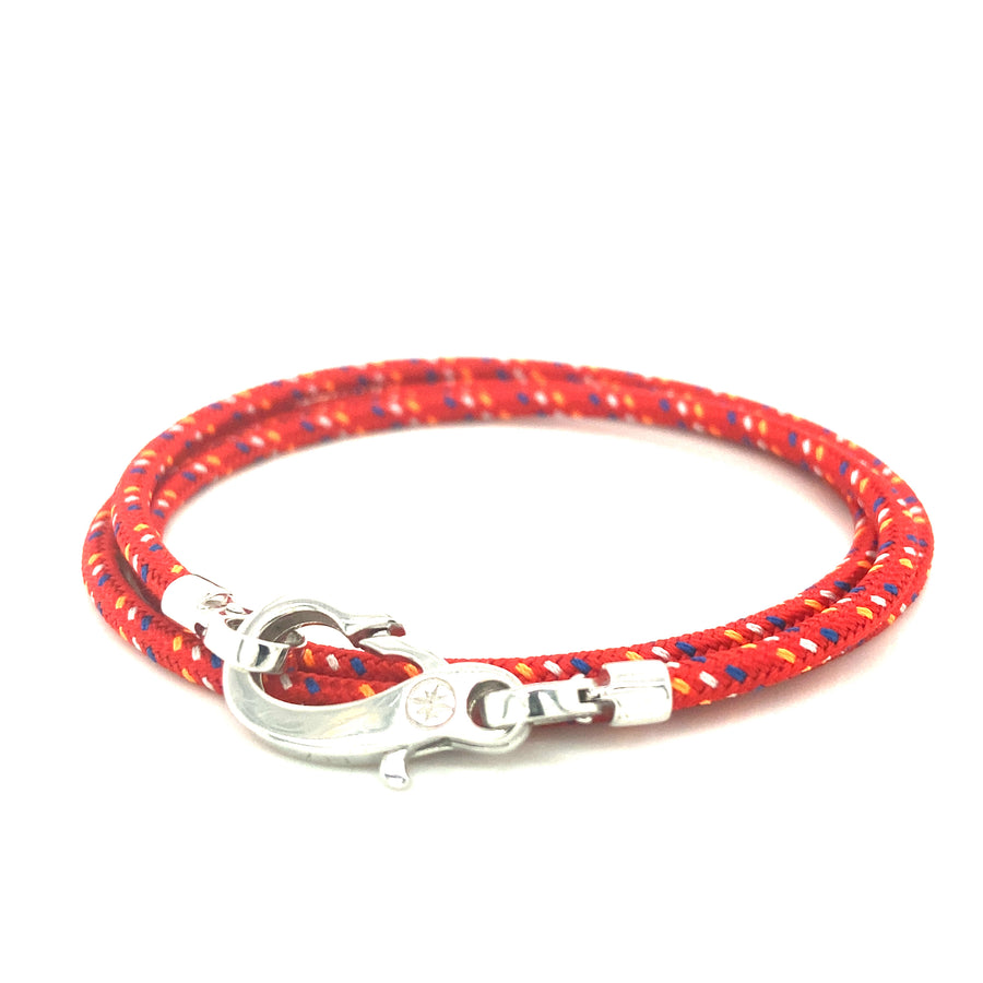 Cordón Triple Poliéster Rojo Multicolor Con Gancho Plateado