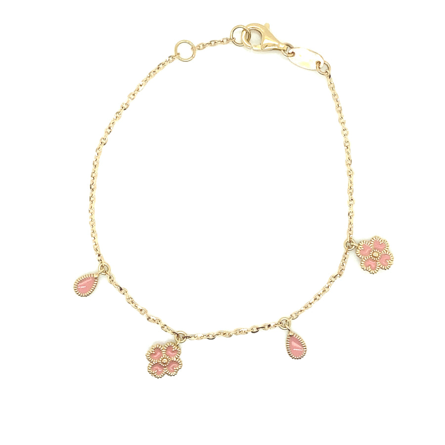 Pulsera Flores Rosas Oro 14K