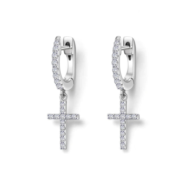Mini Cross On Huggies Earrings