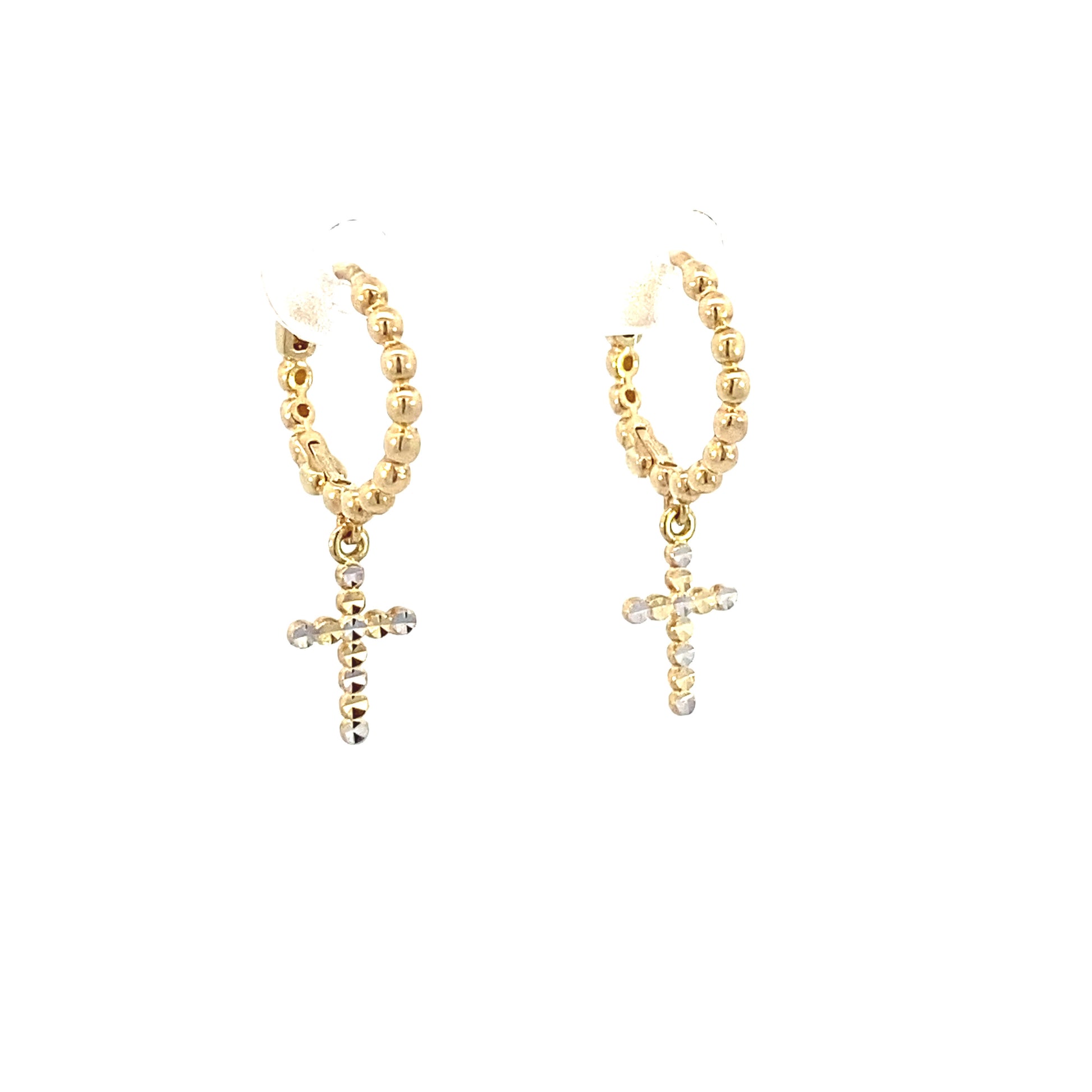 14K Gold Beads Hoops Cross | Luby Gold Collection | Luby 