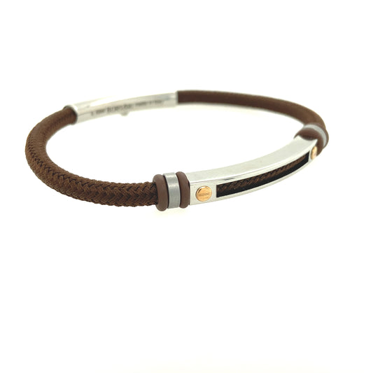 BROWN POLYESTER AND NATURAL POLISHED BRACELET WITH ROSE GOLD SCREW | BORSARI | Luby 