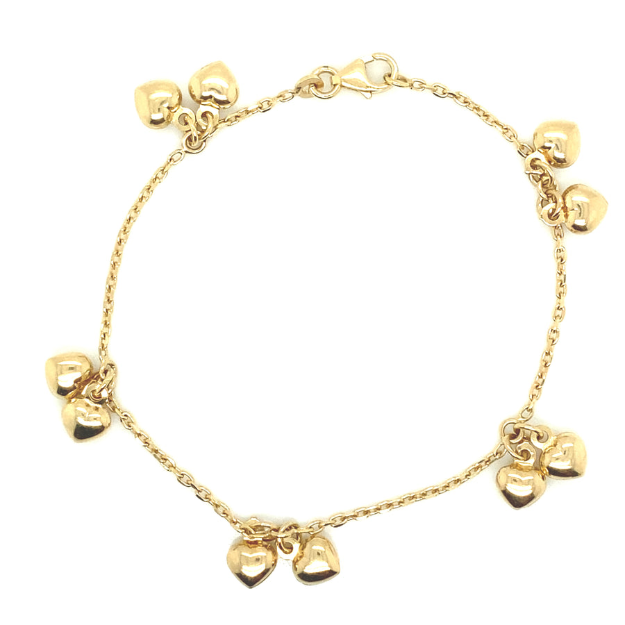 Brazalete Bebe Doble Corazon Oro 14K