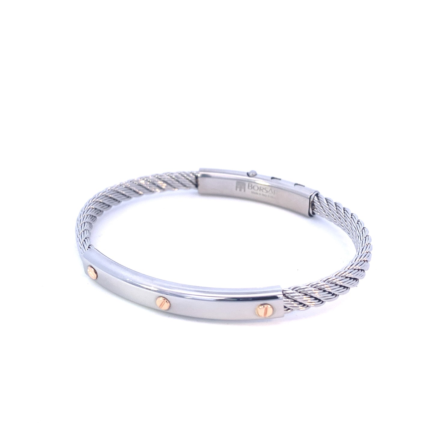 Steel Bangle/18k Rose Gold Screw Element | BORSARI | Luby 