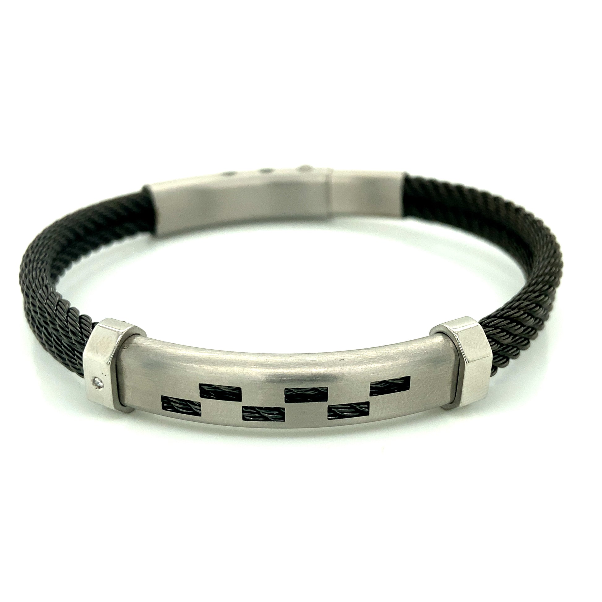 Double Black PVD Rope Bangle with Embellished White Diamond | BORSARI | Luby 