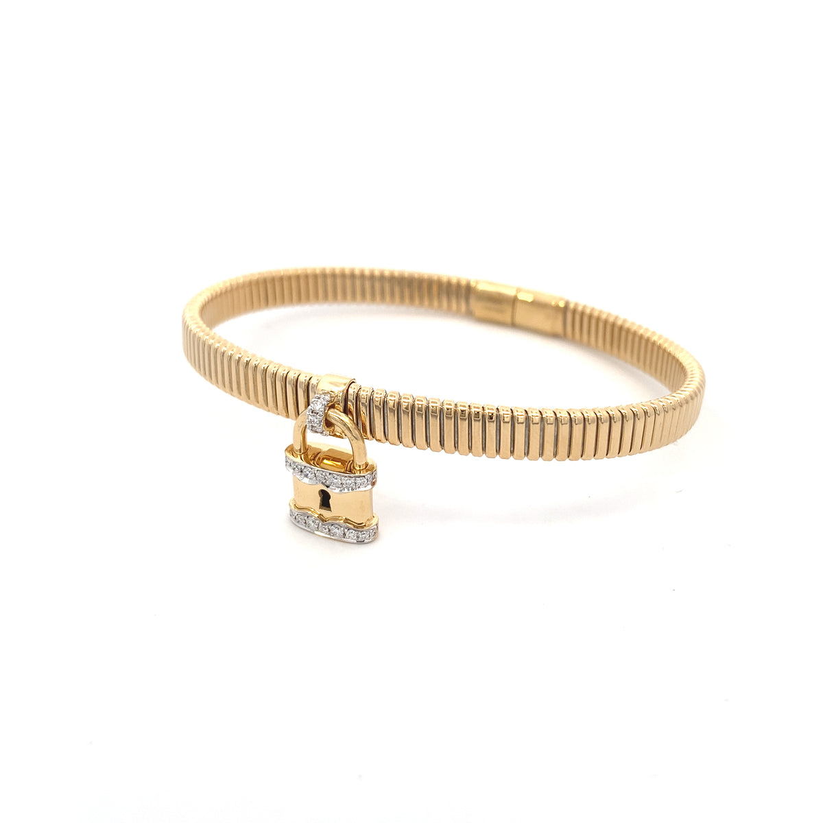 Simon G Bangle Bracelet with Dangling Lock in 18K Gold With Diamonds | Simon G | Luby 