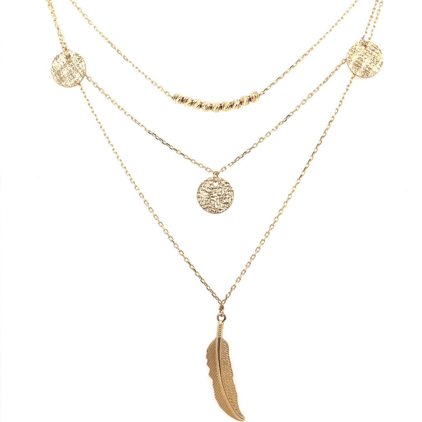 Triple Layer Feather Chain Necklace 14k Gold | Luby Gold Collection | Luby 