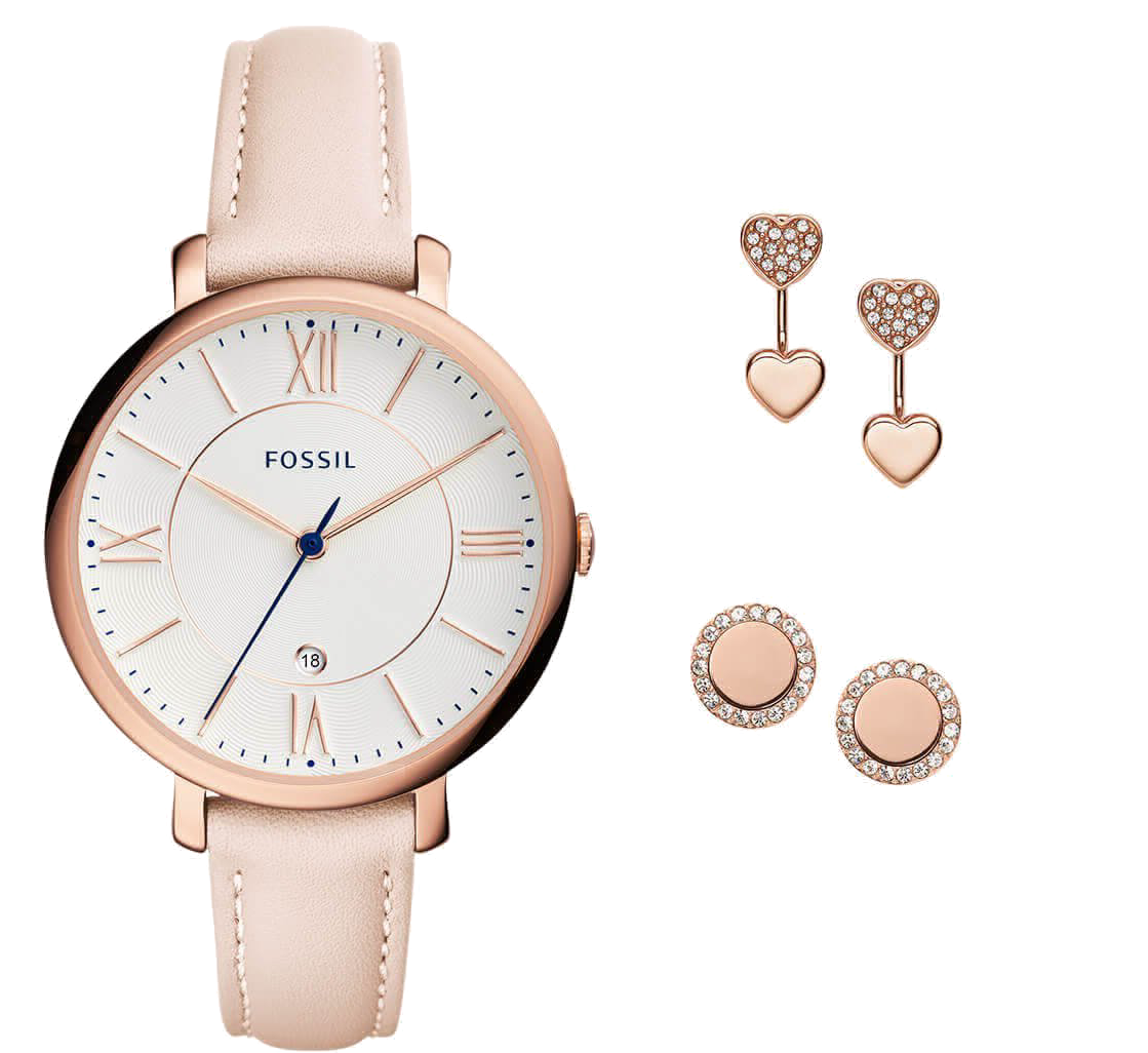 Ladies Jacqueline Watch and Earrings Set (Rose-Gold/Blush) | Fossil | Luby 