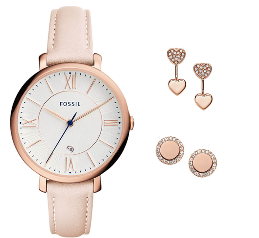 Ladies Jacqueline Watch and Earrings Set (Rose-Gold/Blush) | Fossil | Luby 