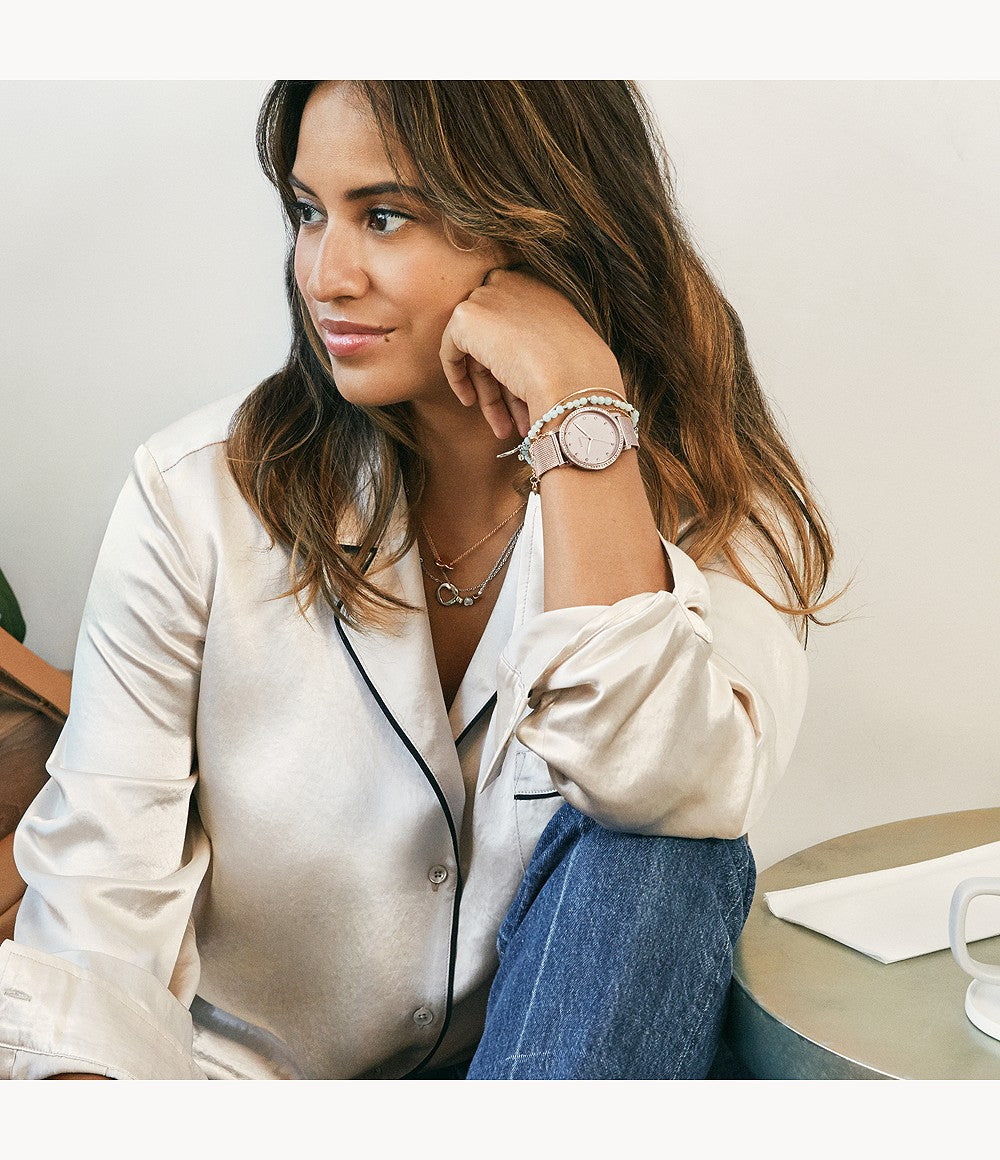 Neely Three-Hand Pastel Pink Stainless Steel Watch | Fossil | Luby 