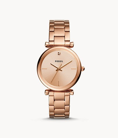 The Carbon Series Three-Hand Rose Gold-Tone Stainless Steel Watch | Fossil | Luby 