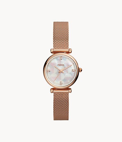 Carlie Mini Three-Hand Rose Gold-Tone | Fossil | Luby 