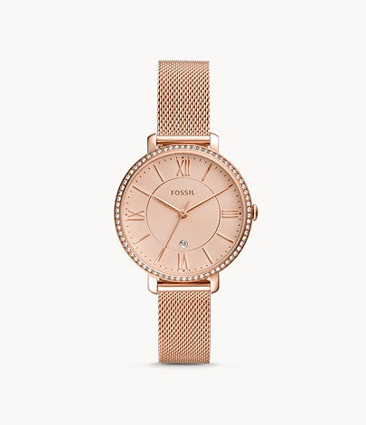 Jacqueline Three-Hand Date Rose Gold-Tone Stainless Steel Watch | Fossil | Luby 