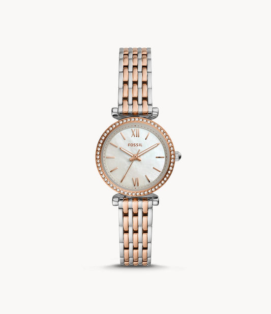Carlie Mini Ladies Watch (Silver/Rose-Gold) | Fossil | Luby 