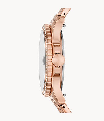 Three-Hand Date Rose Gold-Tone Stainless Steel Watch | Fossil | Luby 