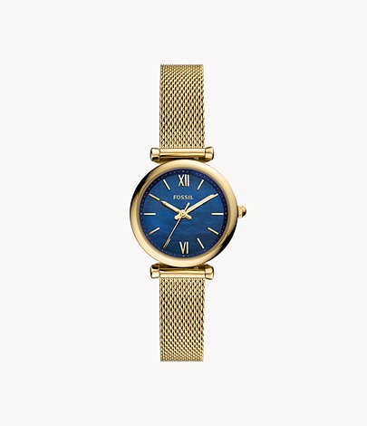Carlie Mini Three-Hand Gold-Tone Stainless Steel Mech Watch | Fossil | Luby 