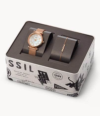 Ladies Carlie Watch and Bracelet Set (Rose-Gold) | Fossil | Luby 