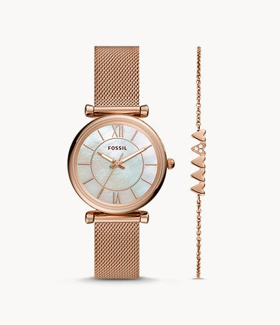 Ladies Carlie Watch and Bracelet Set (Rose-Gold) | Fossil | Luby 