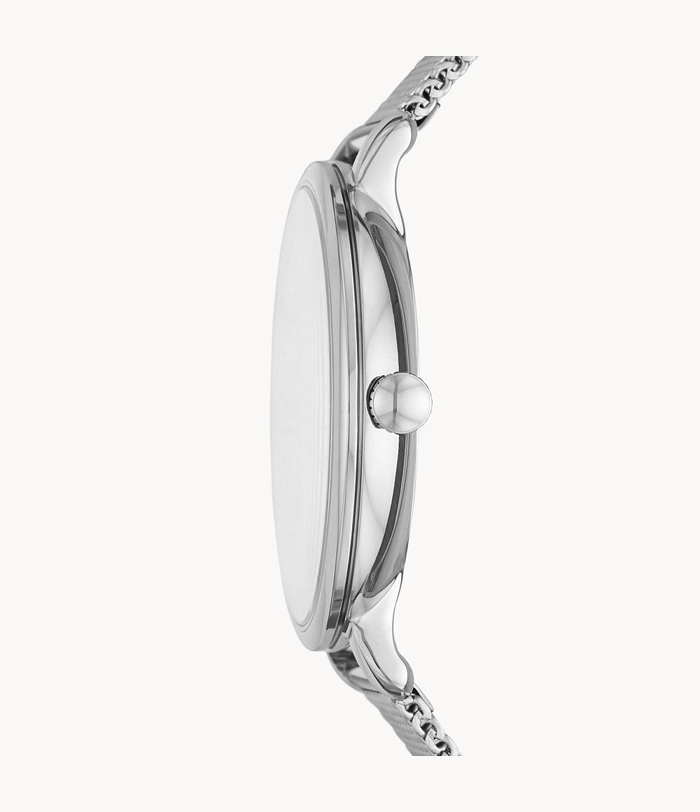 Jacqueline Three-Hand Date Stainless Steel Mesh Watch | Fossil | Luby 