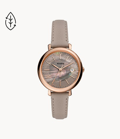 Jacqueline Solar-Powered Gray Leather Watch | Fossil | Luby 