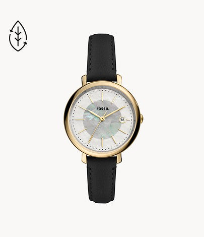 Jacqueline Solar-Powered Black Leather Watch | Fossil | Luby 