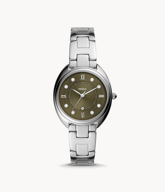Gabby Three-Hand Date Watch (Silver-Green) | Fossil | Luby 