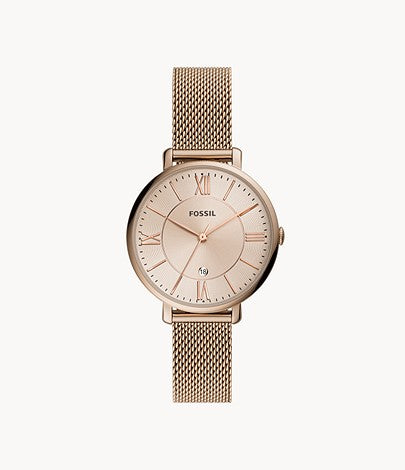 Jacqueline Three-Hand Salted Caramel Stainless Steel Mesh Watch | Fossil | Luby 