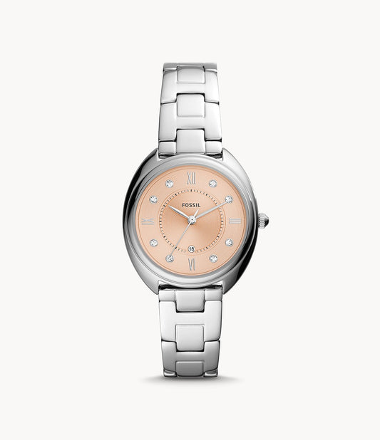 Gabby Three-Hand Date Watch (Silver-Rose) | Fossil | Luby 