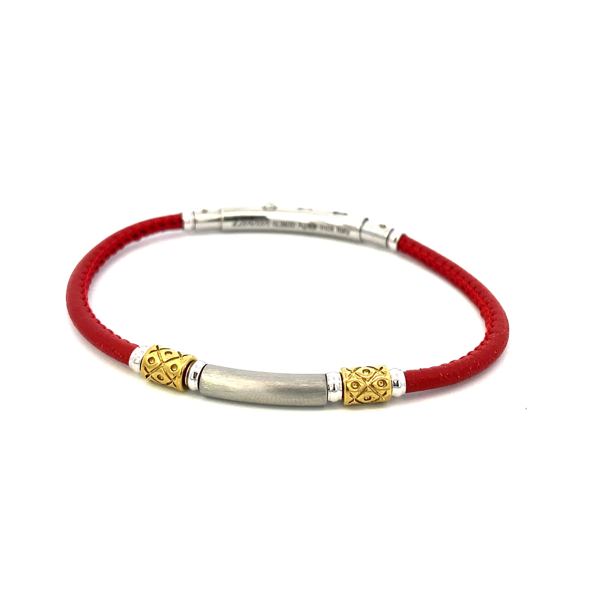 Leather red with Gold and Silver Charms Bracelet | Zancan | Luby 