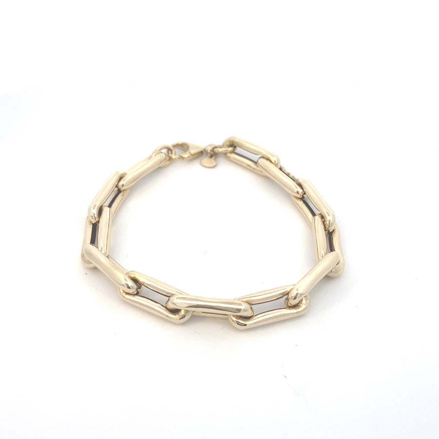 Brazalete largo de eslabones de hojaldre de oro de 14 k