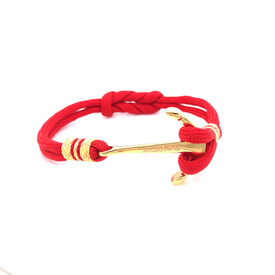 Pulsera Doble Cordón Rojo con Ancla Dorada (Rojo/Dorado)