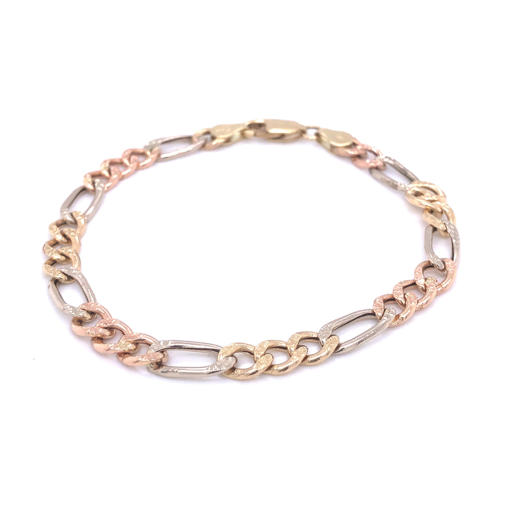 14K Figaro Link Tri-Color Gold Bracelet | Luby Gold Collection | Luby 