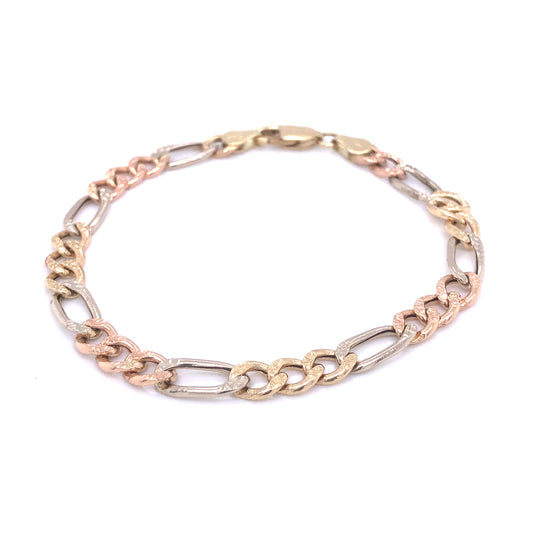 14K Figaro Link Tri-Color Gold Bracelet | Luby Gold Collection | Luby 