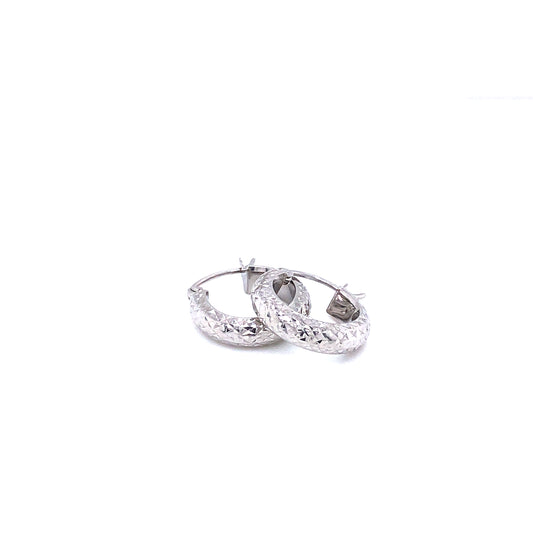 14K Thick Diamond Cut White Gold Huggies | Luby Gold Collection | Luby 