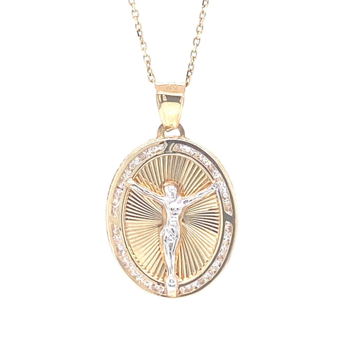 Oval Jesus Two-Tone 14k Gold & Zirconia Pendant | Luby Gold Collection | Luby 