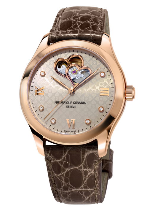Ladies Automatic Double Heartbeat (Rose-Gold/Brown) | Frederique Constant | Luby 