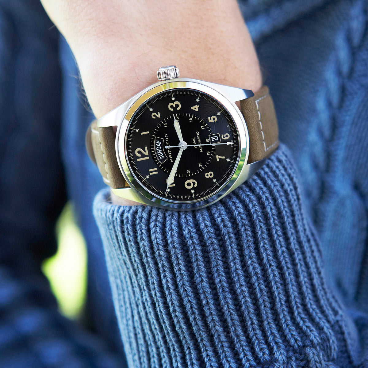 Khaki Automatic Field Day Date (Black-Brown) | Hamilton | Luby 