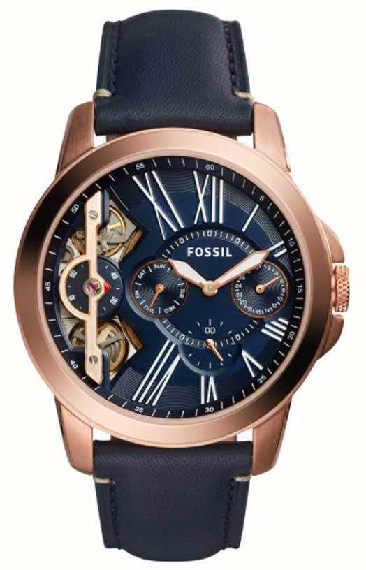 Grant Automatic Watch (Rose-Gold/Blue) | Fossil | Luby 