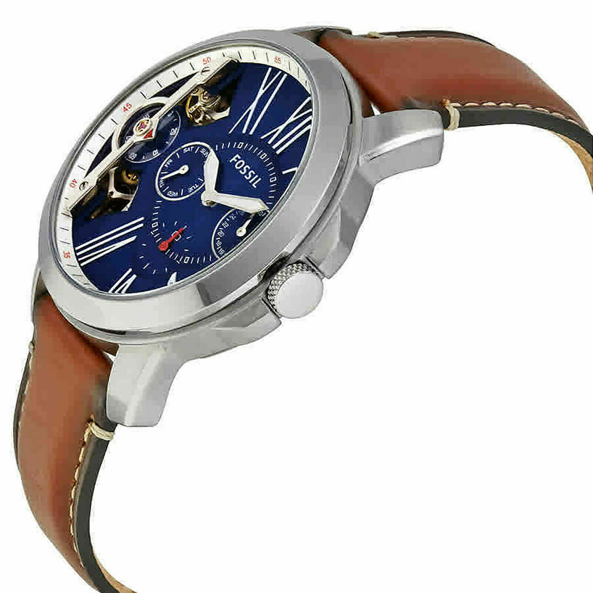 Grant Twist Luggage Watch (Silver/Brown) | Fossil | Luby 