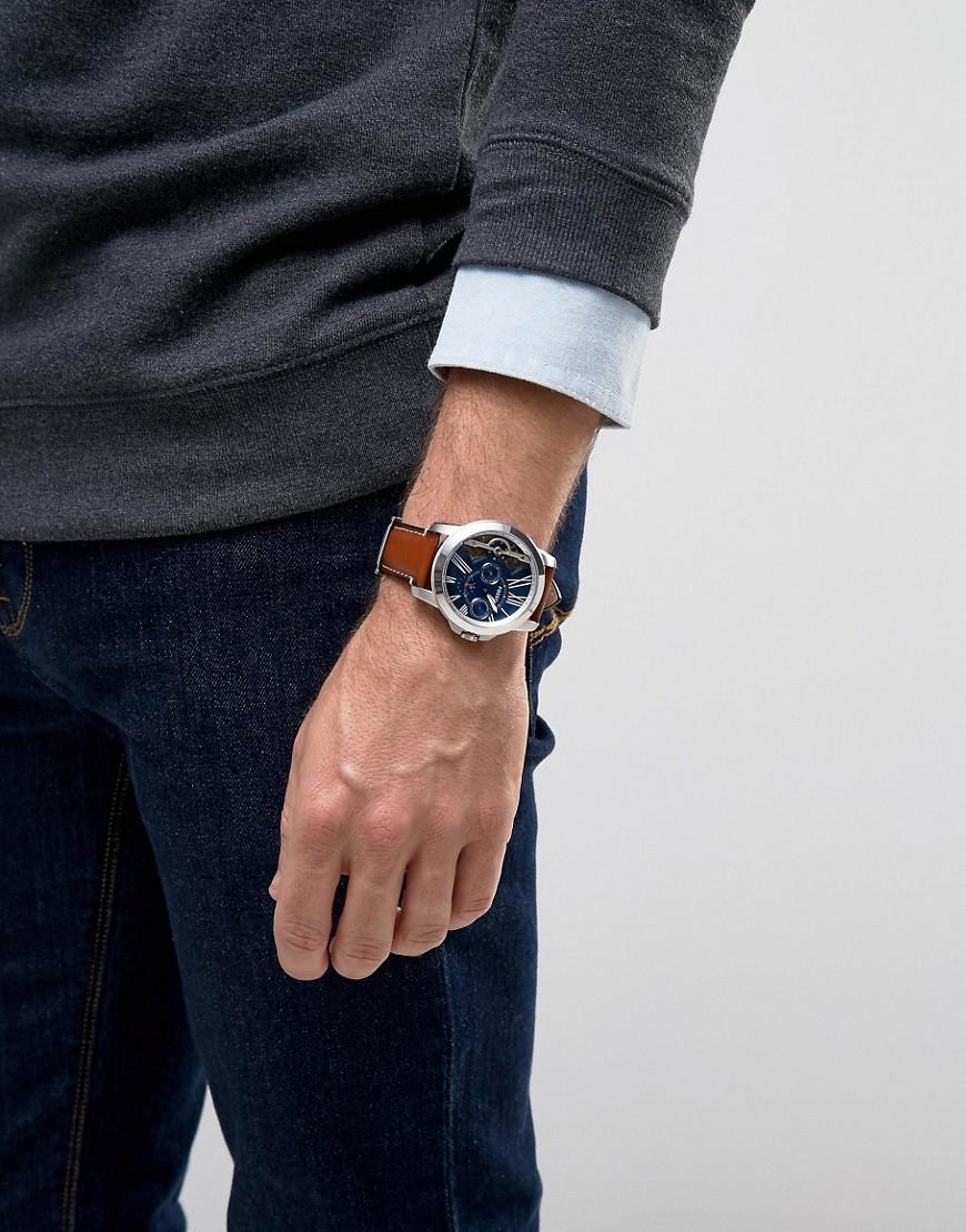 Grant Twist Luggage Watch (Silver/Brown) | Fossil | Luby 