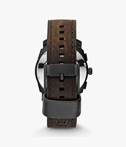 Machine Mid-Size Chronograph Brown Leather Watch | Fossil | Luby 