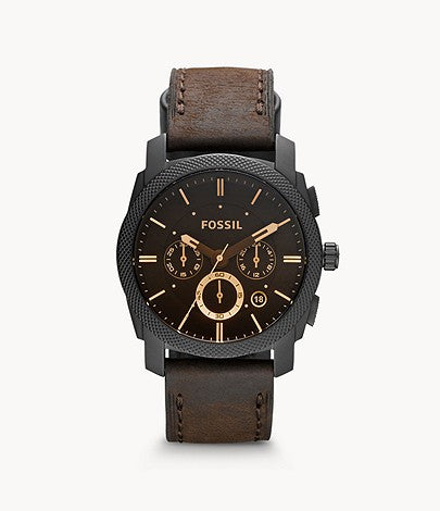 Machine Mid-Size Chronograph Brown Leather Watch | Fossil | Luby 