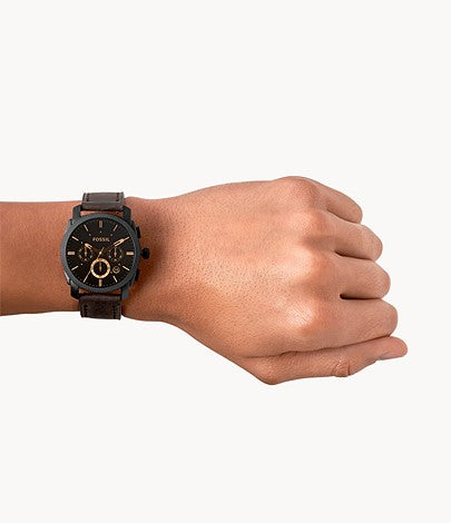 Machine Mid-Size Chronograph Brown Leather Watch | Fossil | Luby 
