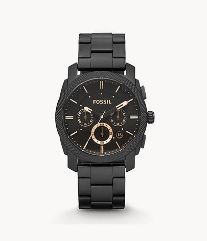 Machine Mid-Size Chronograph Black Stainless Steel Watch | Fossil | Luby 
