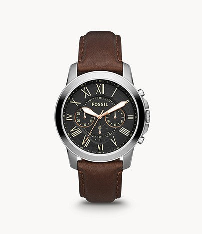 Grant Chronograph Brown Leather Watch | Fossil | Luby 