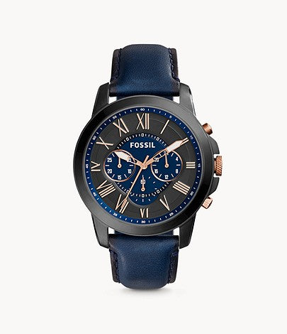 Grant Chronograph Watch (Navy Blue/Black) | Fossil | Luby 