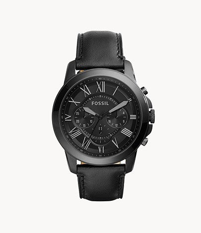 Grant Chronograph Black Leather Watch | Fossil | Luby 