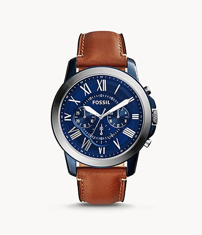 Grant Chronograph Light Brown Leather Watch | Fossil | Luby 