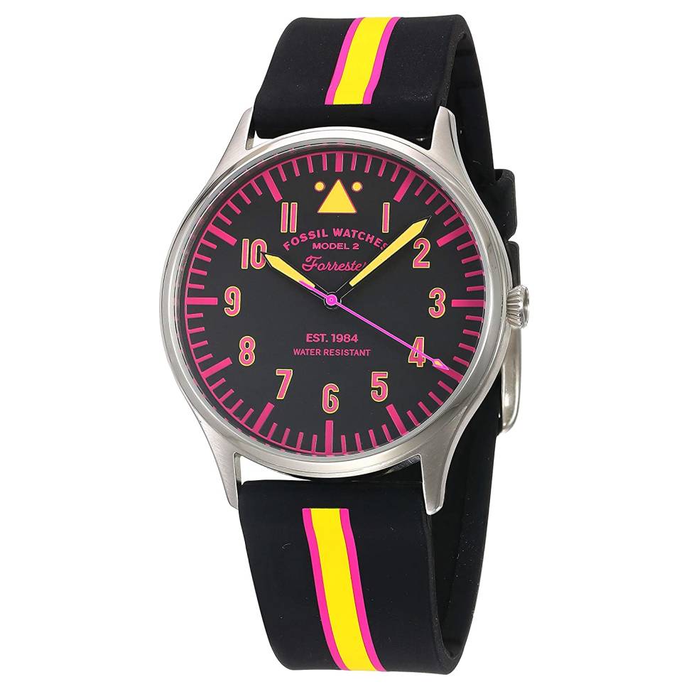 Forrester Striped Watch (Black/Pink/Yellow) | Fossil | Luby 