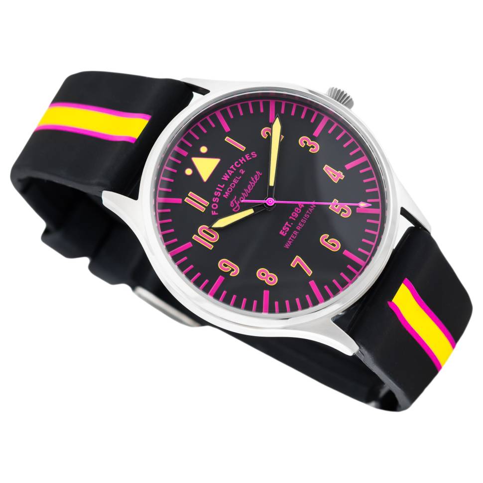 Forrester Striped Watch (Black/Pink/Yellow) | Fossil | Luby 